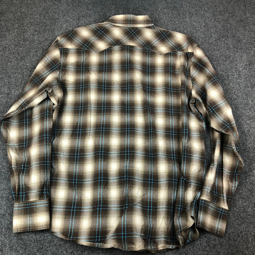 Wrangler Retro Western Shirt Mens XL Brown Blue Plaid Pearl Snap Long Sleeve - Picture 6 of 7